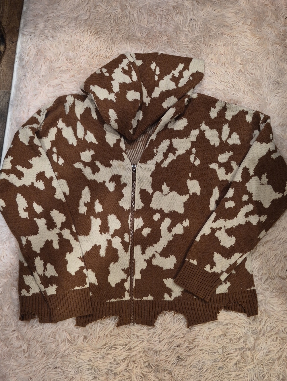 Oversizes Willow And Root Brown & Cream Hooded Zip Sweater